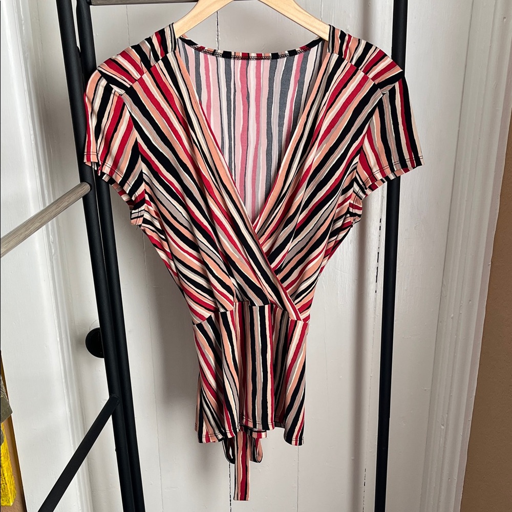 Source Unknown Multicolor Striped Wrap Blouse